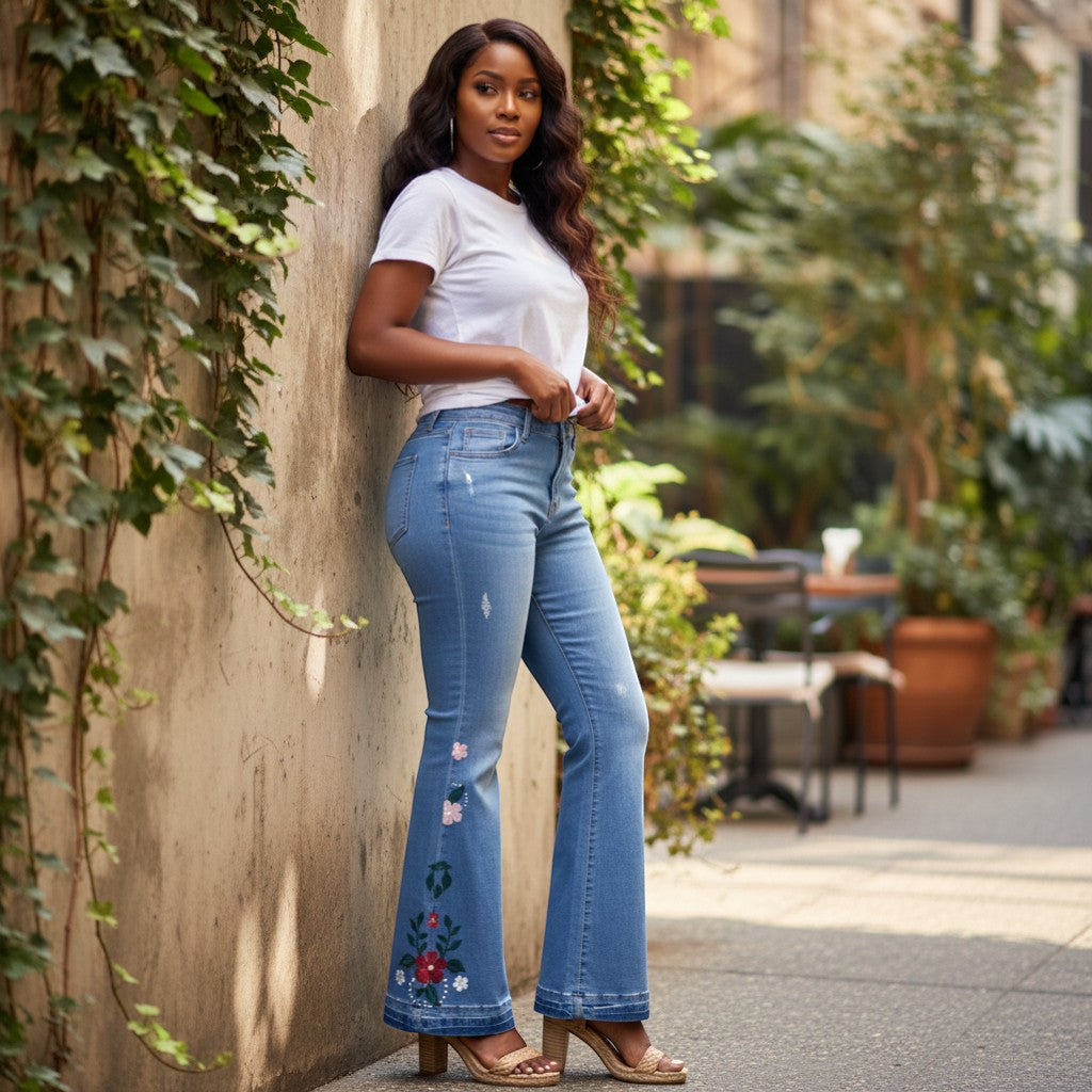 Shein Jeans: Floral Flare Bootcut