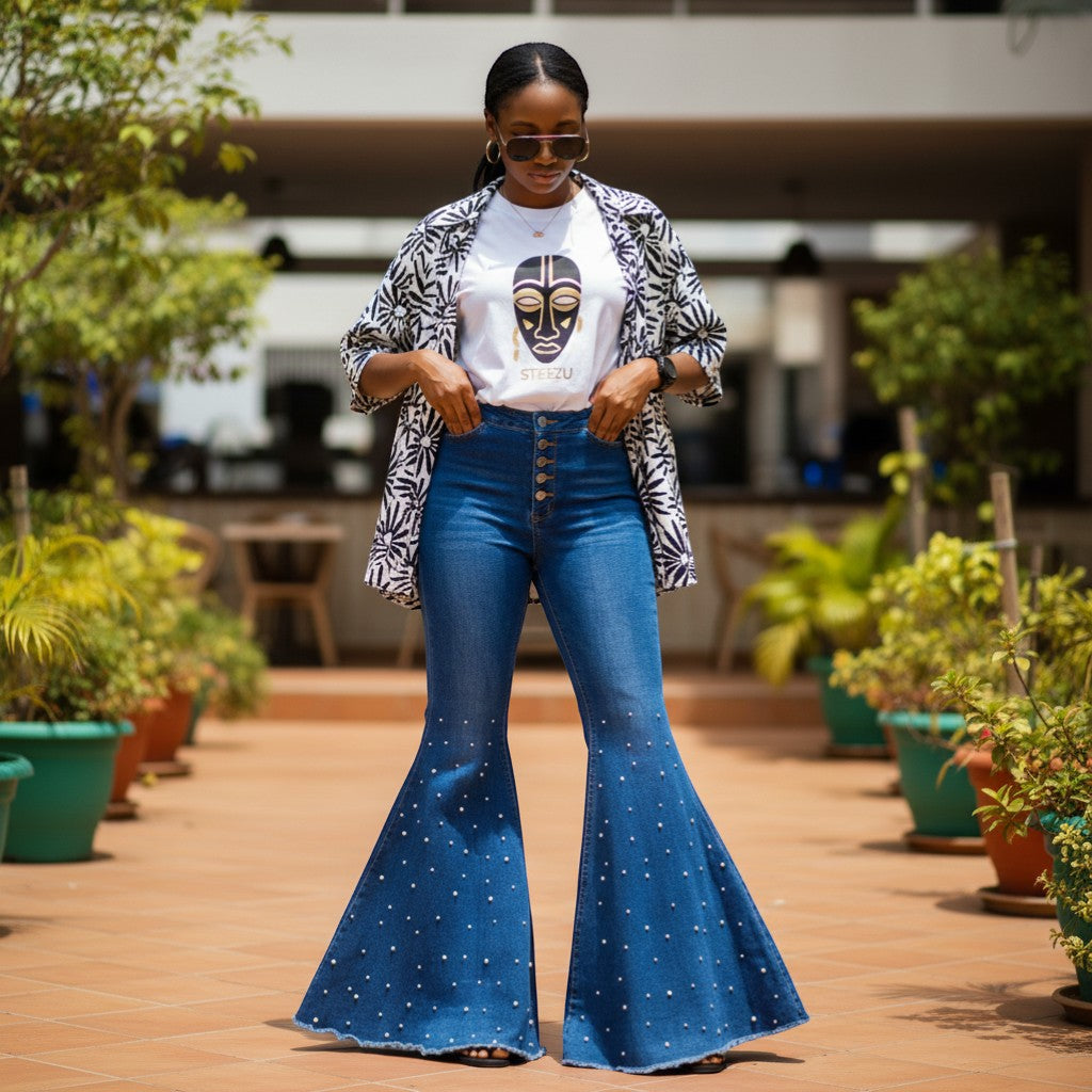 Shein Jeans: Pearl-Encrusted Mega Flare