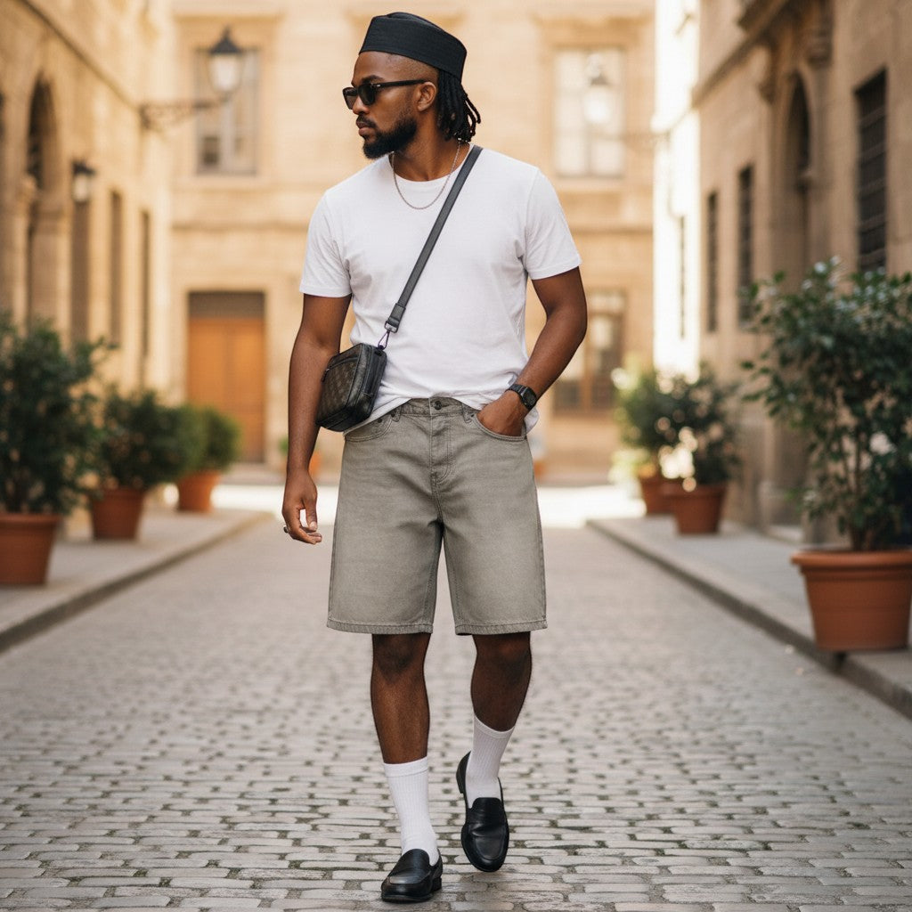 Urban Grey Slim-Fit Denim Shorts
