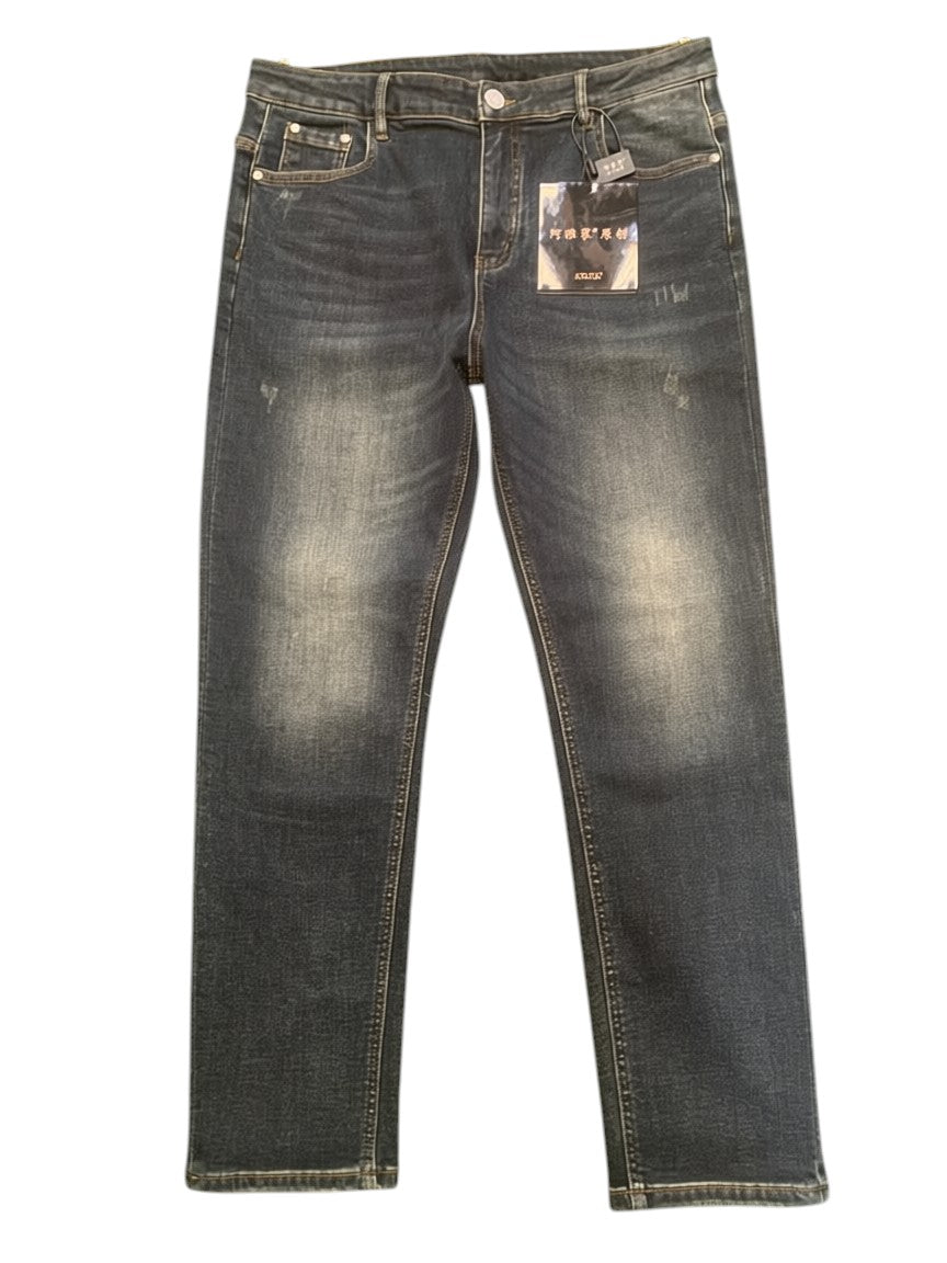 Distressed Indigo Tapered Jeans