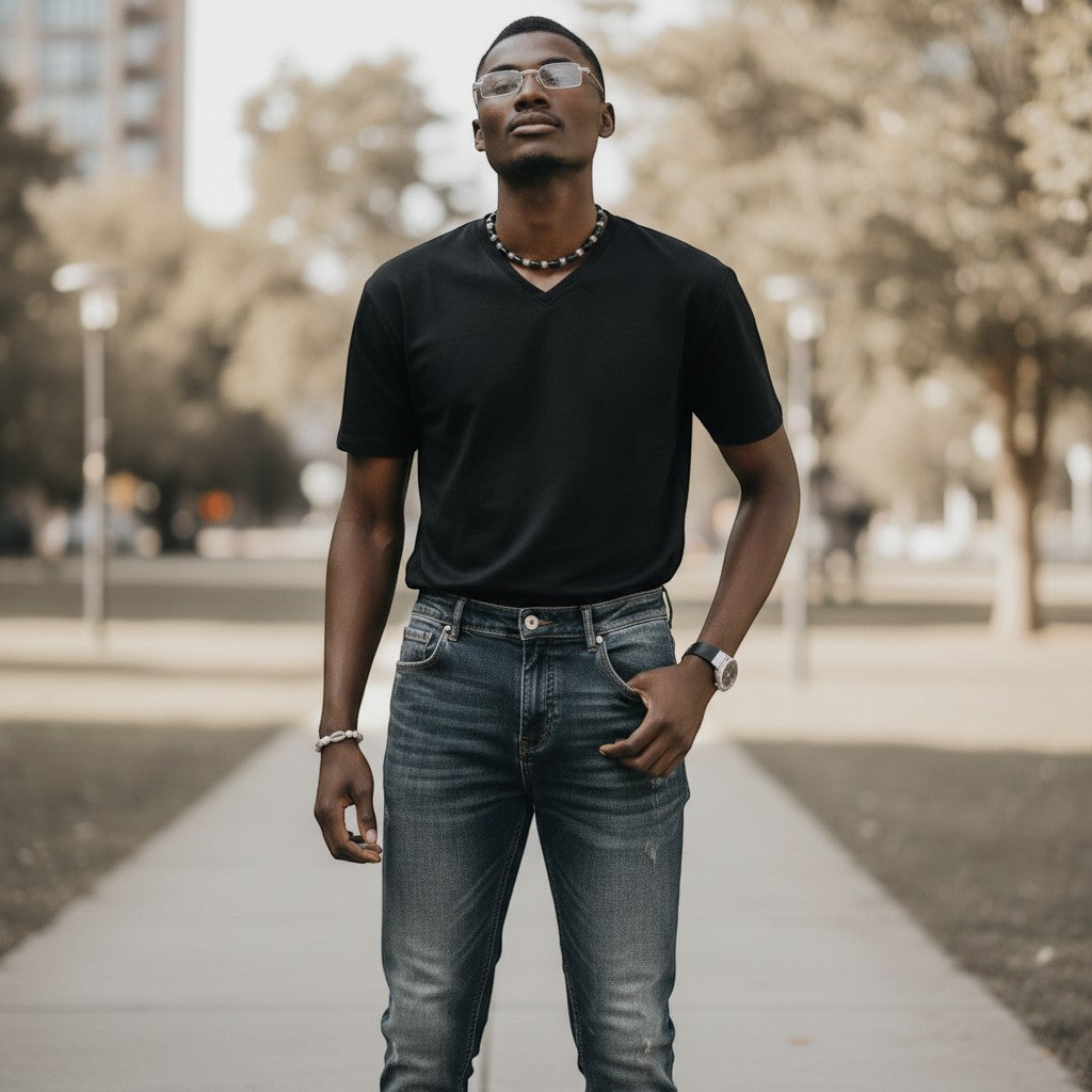 Distressed Indigo Tapered Jeans