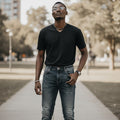 Distressed Indigo Tapered Jeans