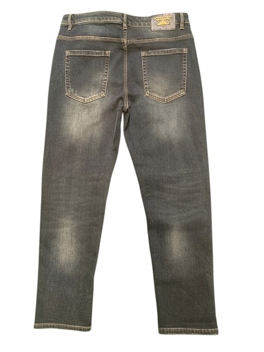 Distressed Indigo Tapered Jeans