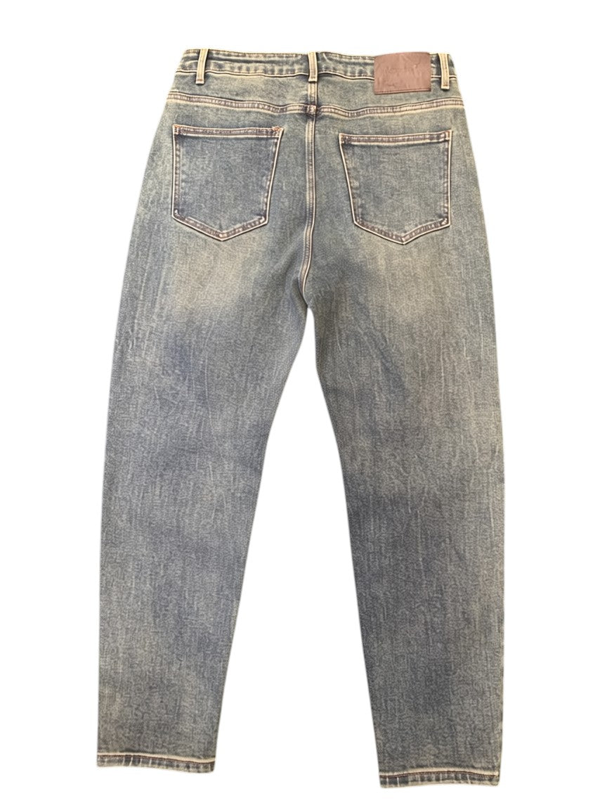 Retro Stone-Wash Tapered Denim