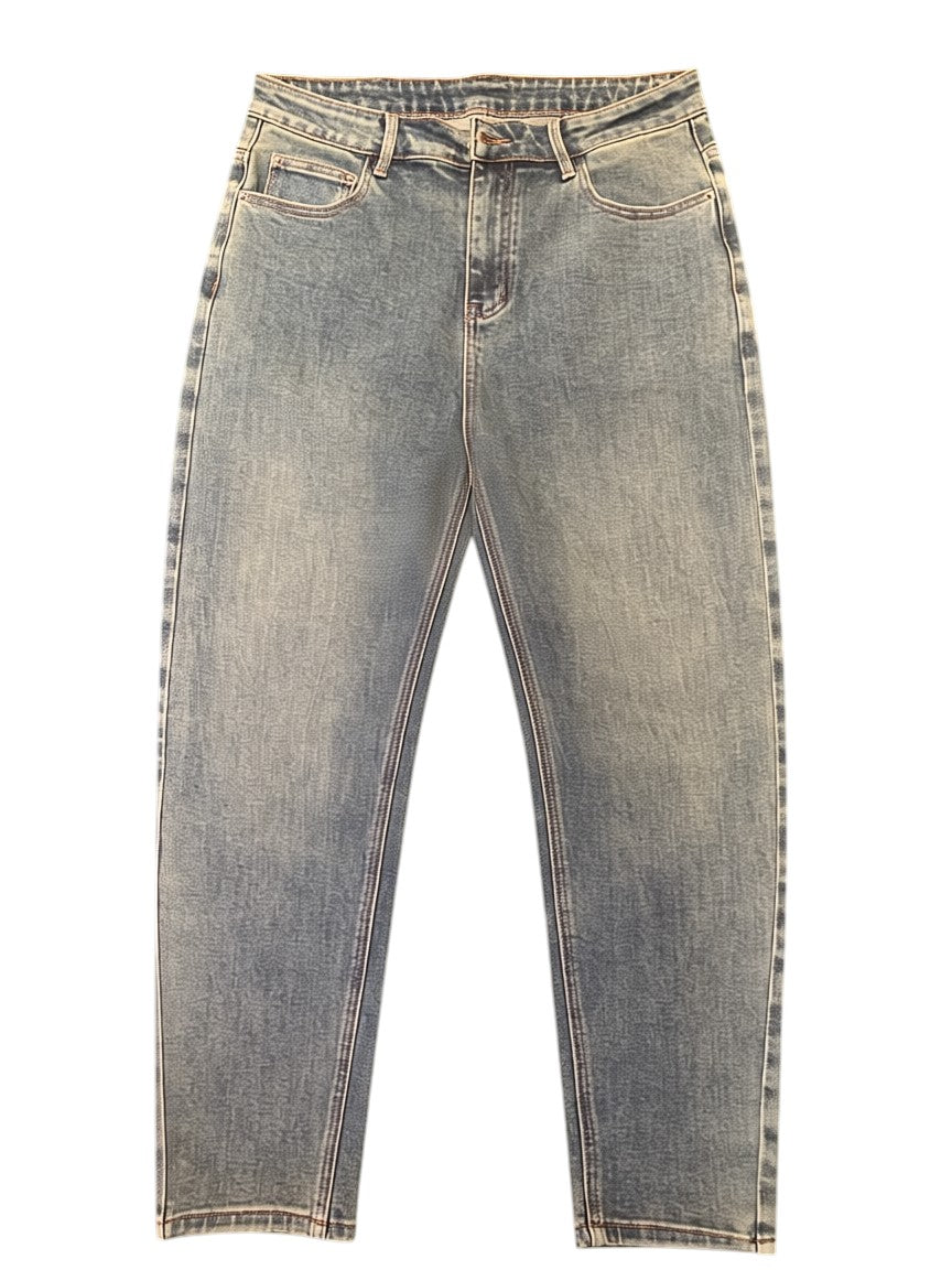 Retro Stone-Wash Tapered Denim