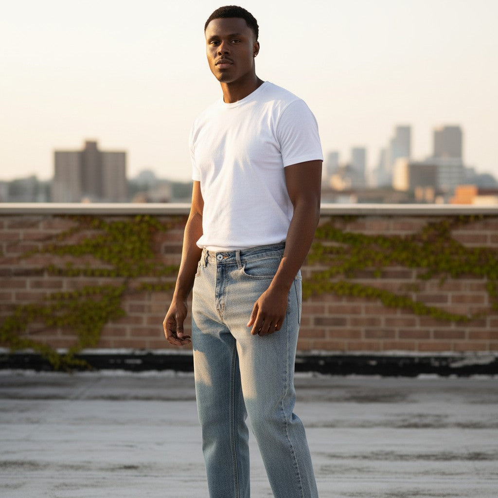 Retro Stone-Wash Tapered Denim