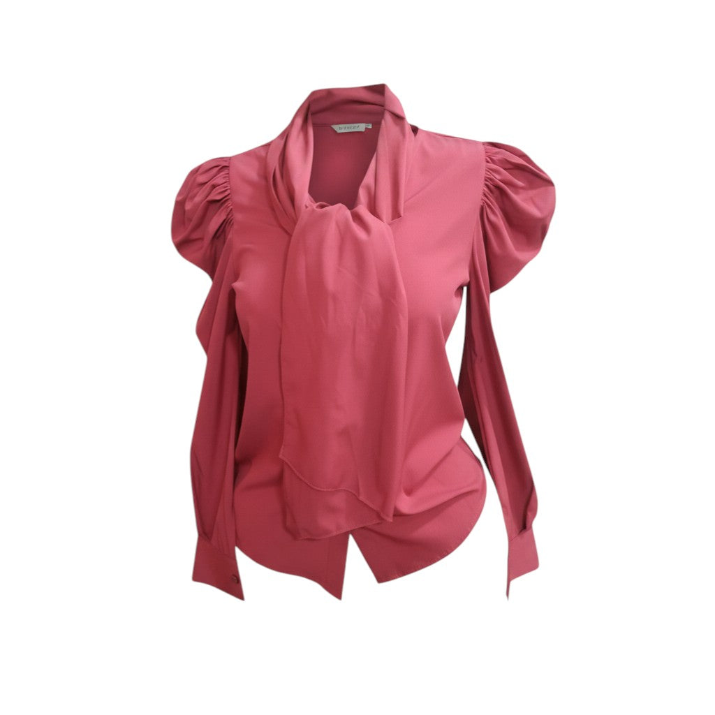 Victorian Glam Puff-Sleeve Bow Top (Rose Red)