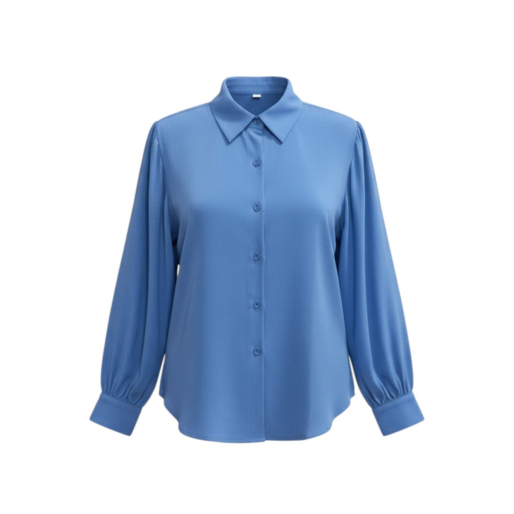 Azure Sky Puff-Sleeve Silk Shirt (Cornflower Blue) -� Free Size