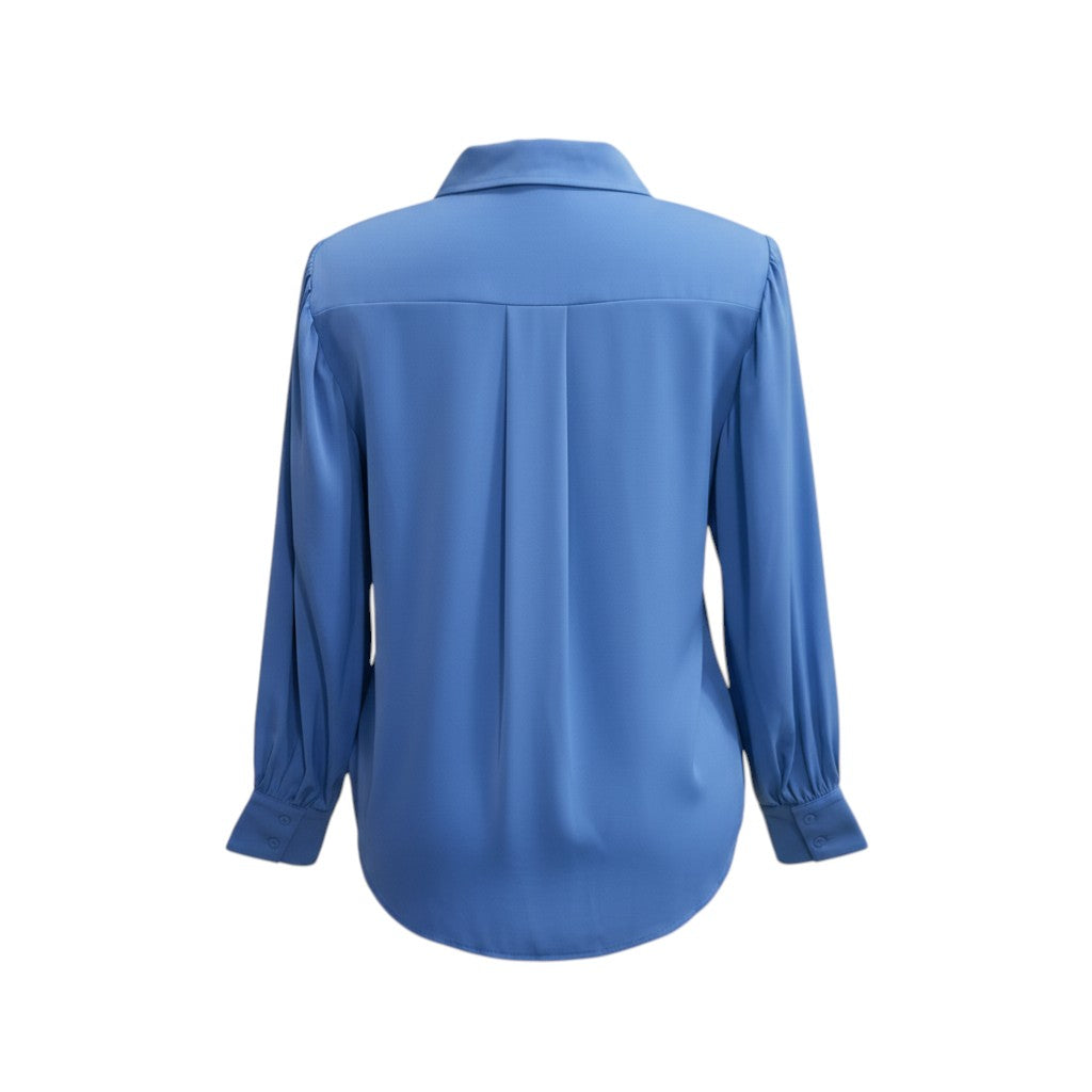 Azure Sky Puff-Sleeve Silk Shirt (Cornflower Blue) -� Free Size