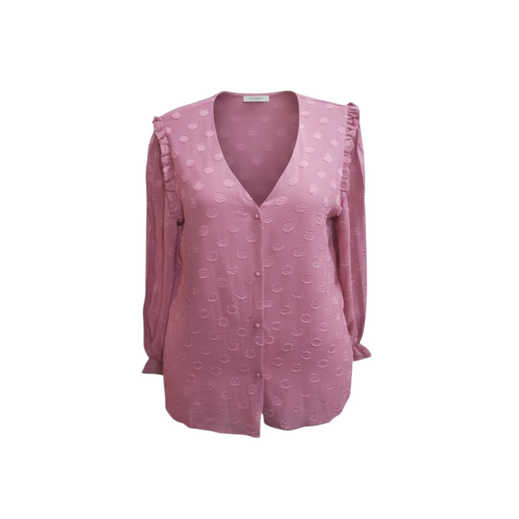 Petal Pink Swiss Dot Ruffle Top (Dusty Rose)