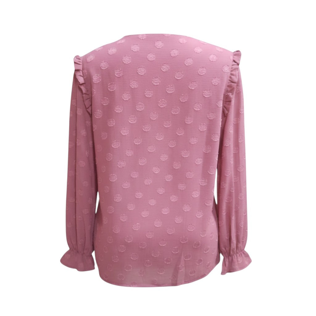 Petal Pink Swiss Dot Ruffle Top (Dusty Rose)