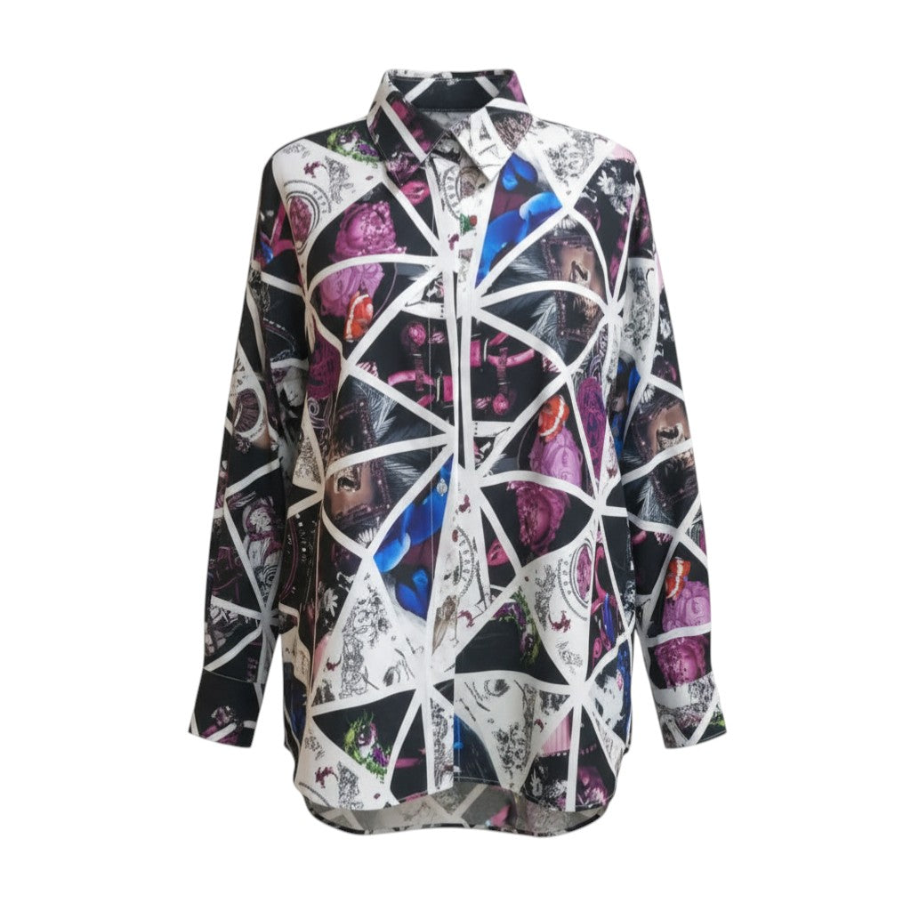 Mosaic Muse Geometric Silk Top (Midnight/Magenta) -� One Size