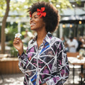 Mosaic Muse Geometric Silk Top (Midnight/Magenta) -� One Size