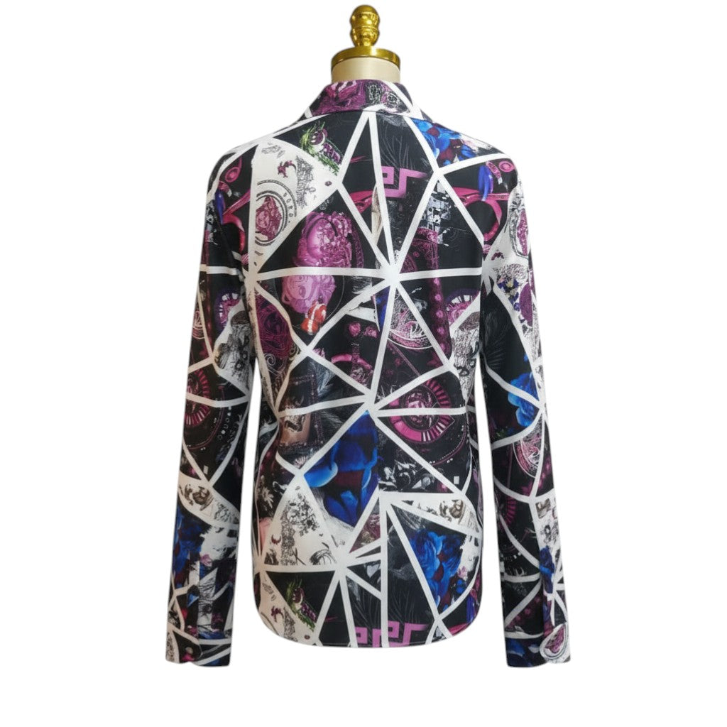 Mosaic Muse Geometric Silk Top (Midnight/Magenta) -� One Size