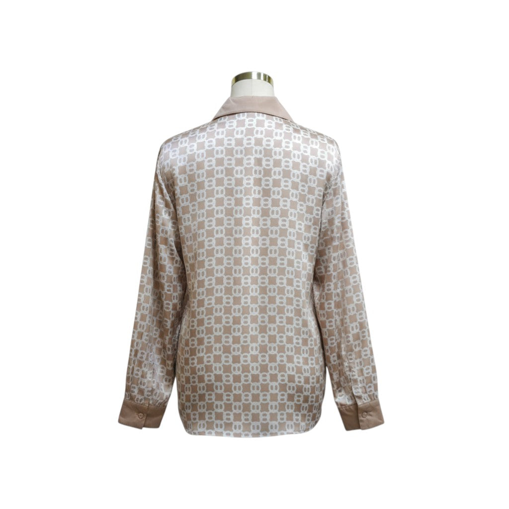 Monogram Chic Button-Down Shirt (Toffee & Cream) -� Size XL