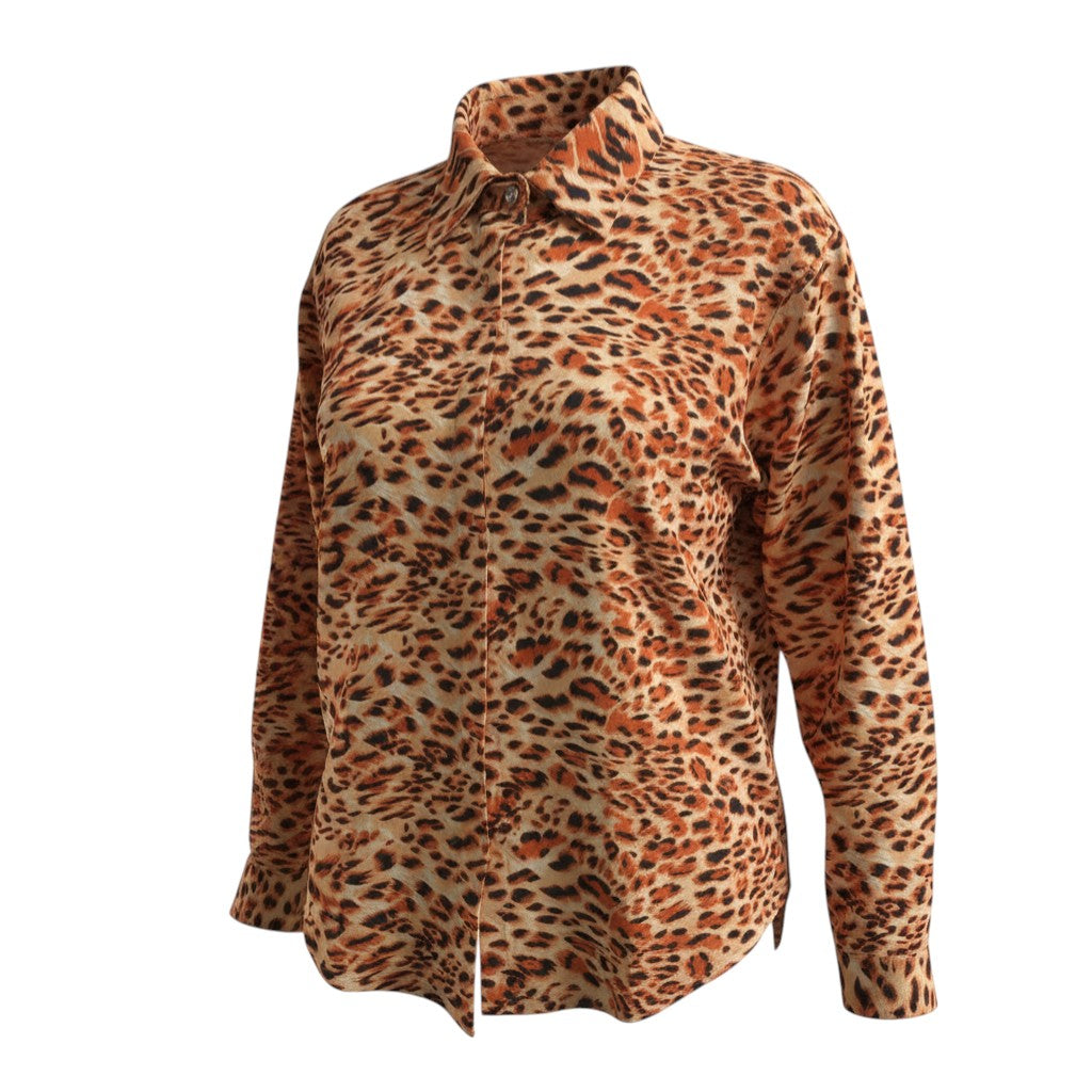 Golden Savanna Leopard Chiffon Shirt (Amber/Gold) -� Size L