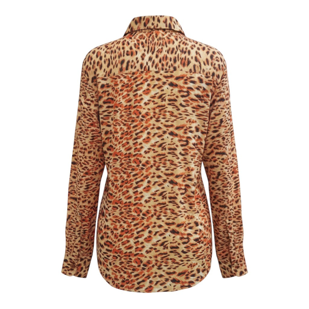 Golden Savanna Leopard Chiffon Shirt (Amber/Gold) -� Size L