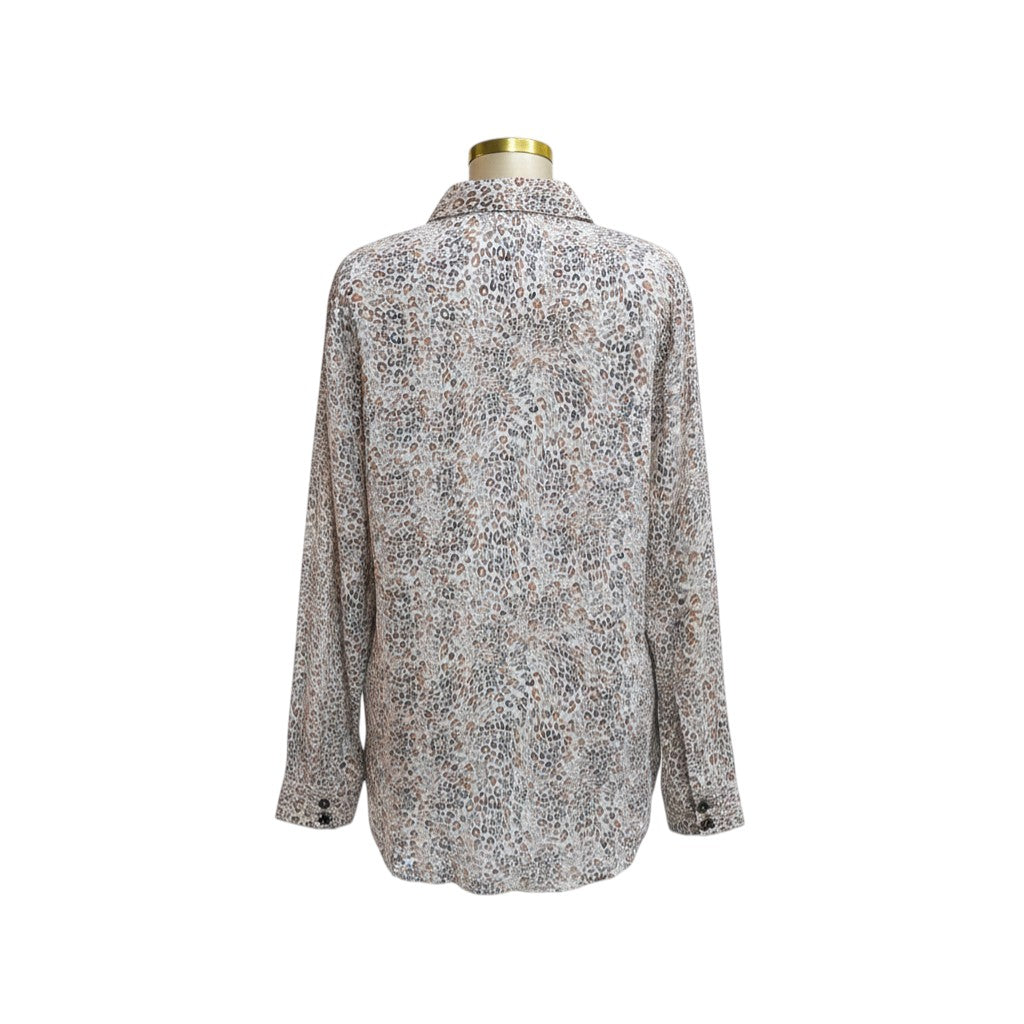 Sahara Leopard Button-Down Chiffon Shirt (Sand/Earth Tones) -� Size XL