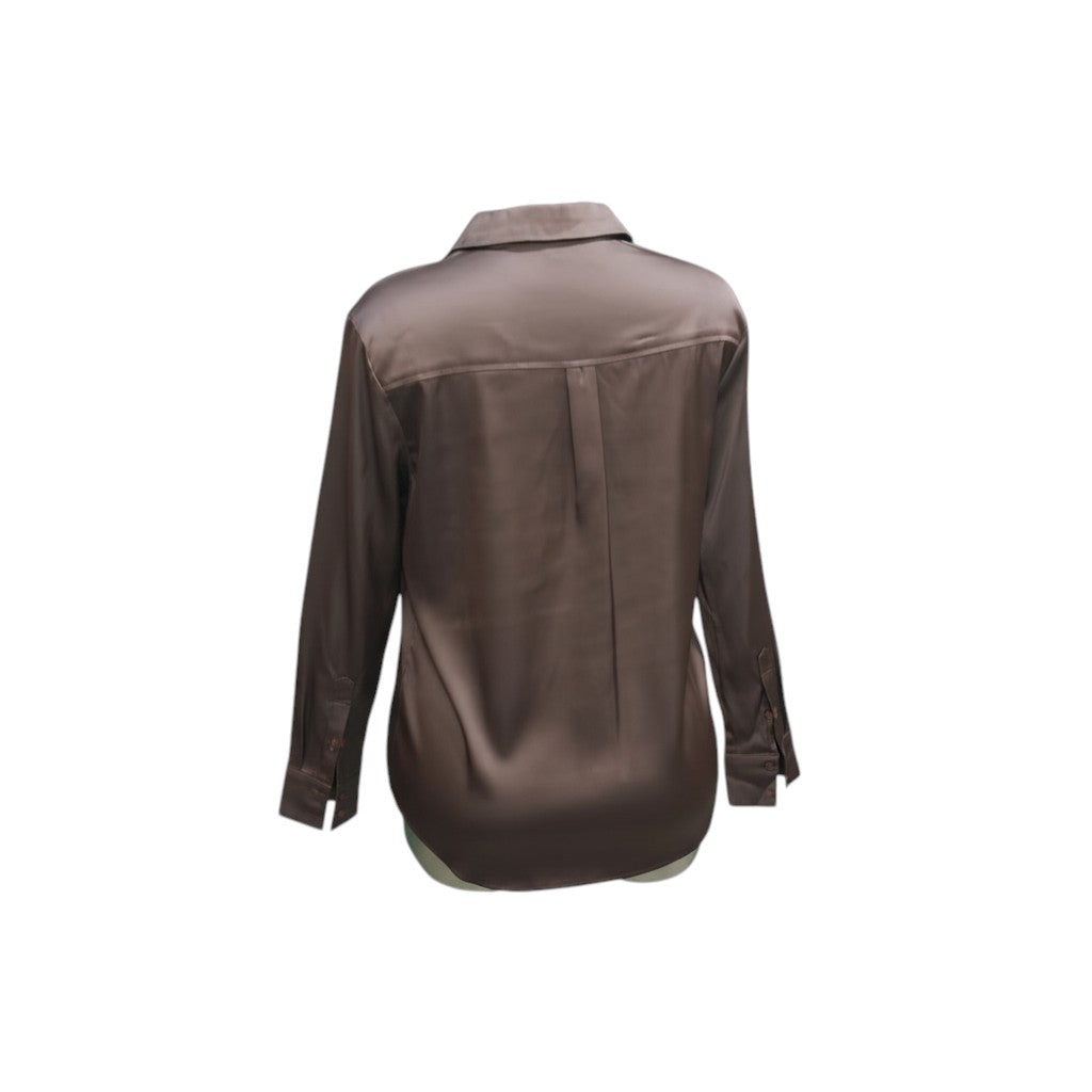 Espresso Luxe Button-Down Silk Shirt (Chocolate Brown) -� Size S