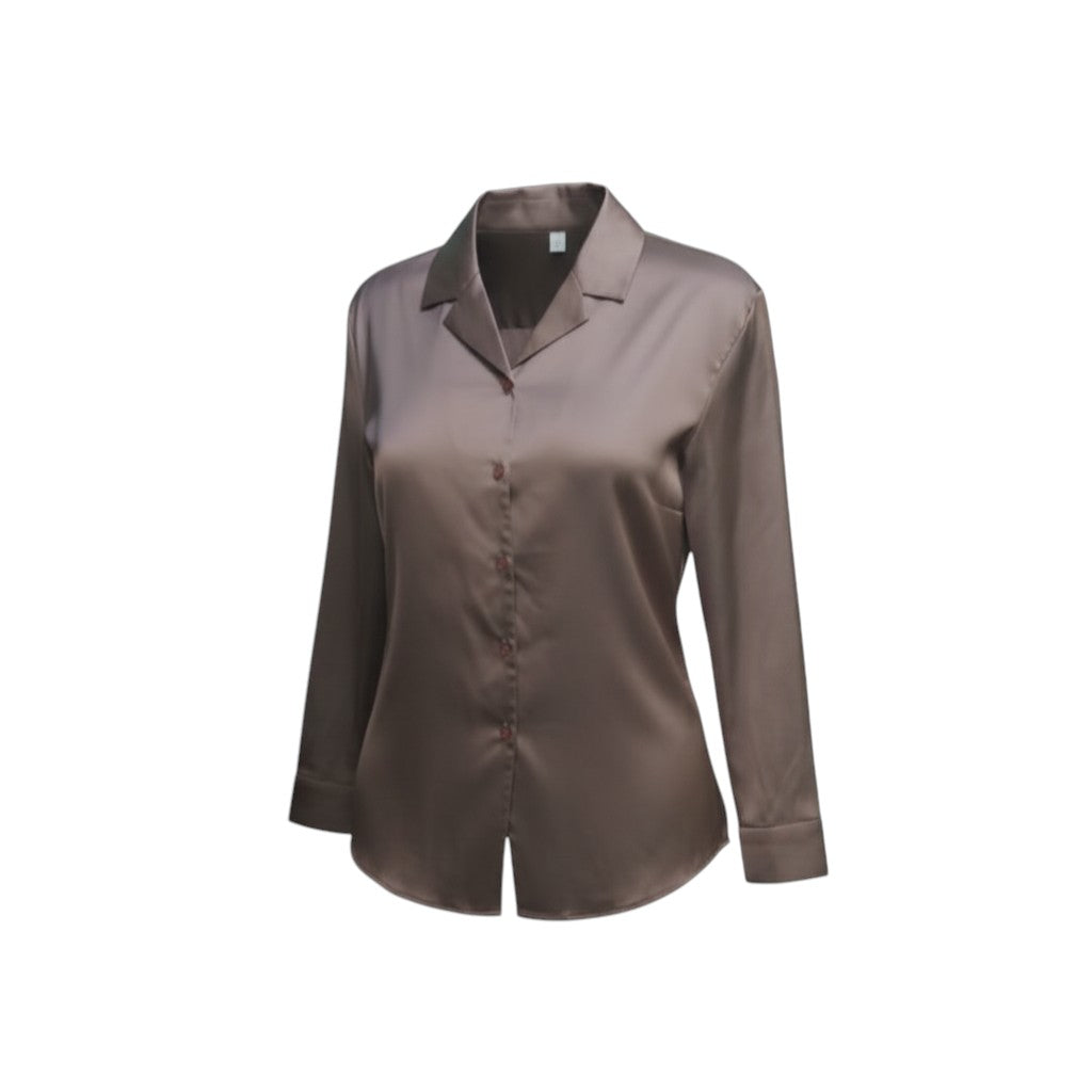 Espresso Luxe Button-Down Silk Shirt (Chocolate Brown) -� Size S