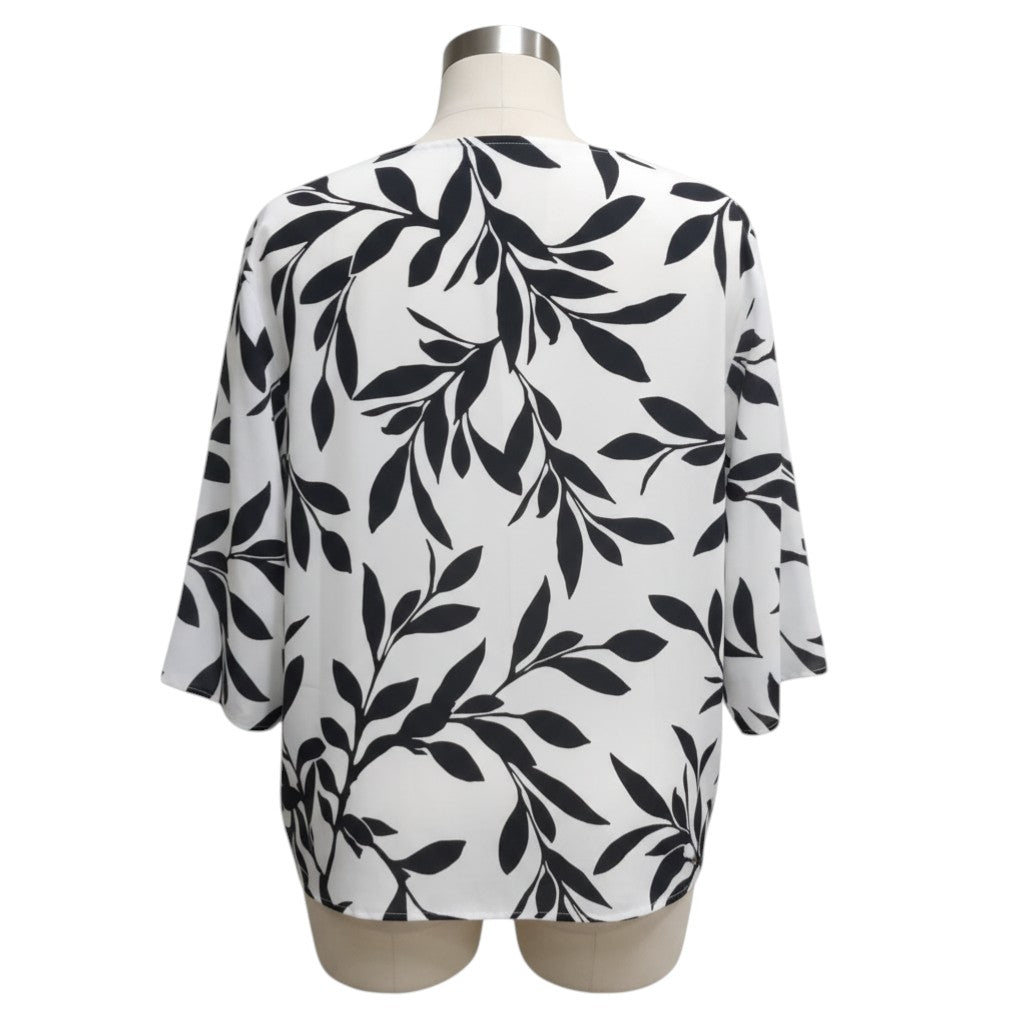 Botanical Tie-Front Kimono Top (Black & White)