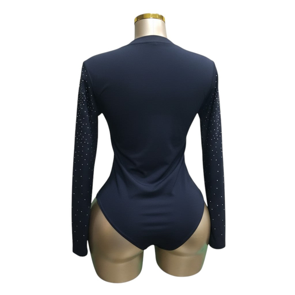 Starry Night Rhinestone Embellished Bodysuit (Midnight Black)