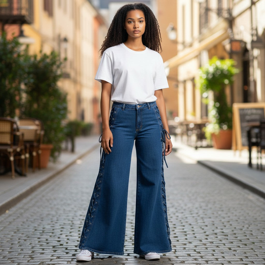 Love Soho Side-Rope Wide Leg Denim