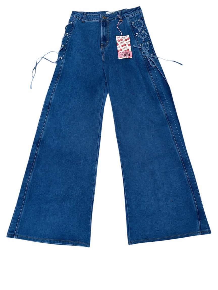 Love Soho Lace-Up Wide Leg Denim