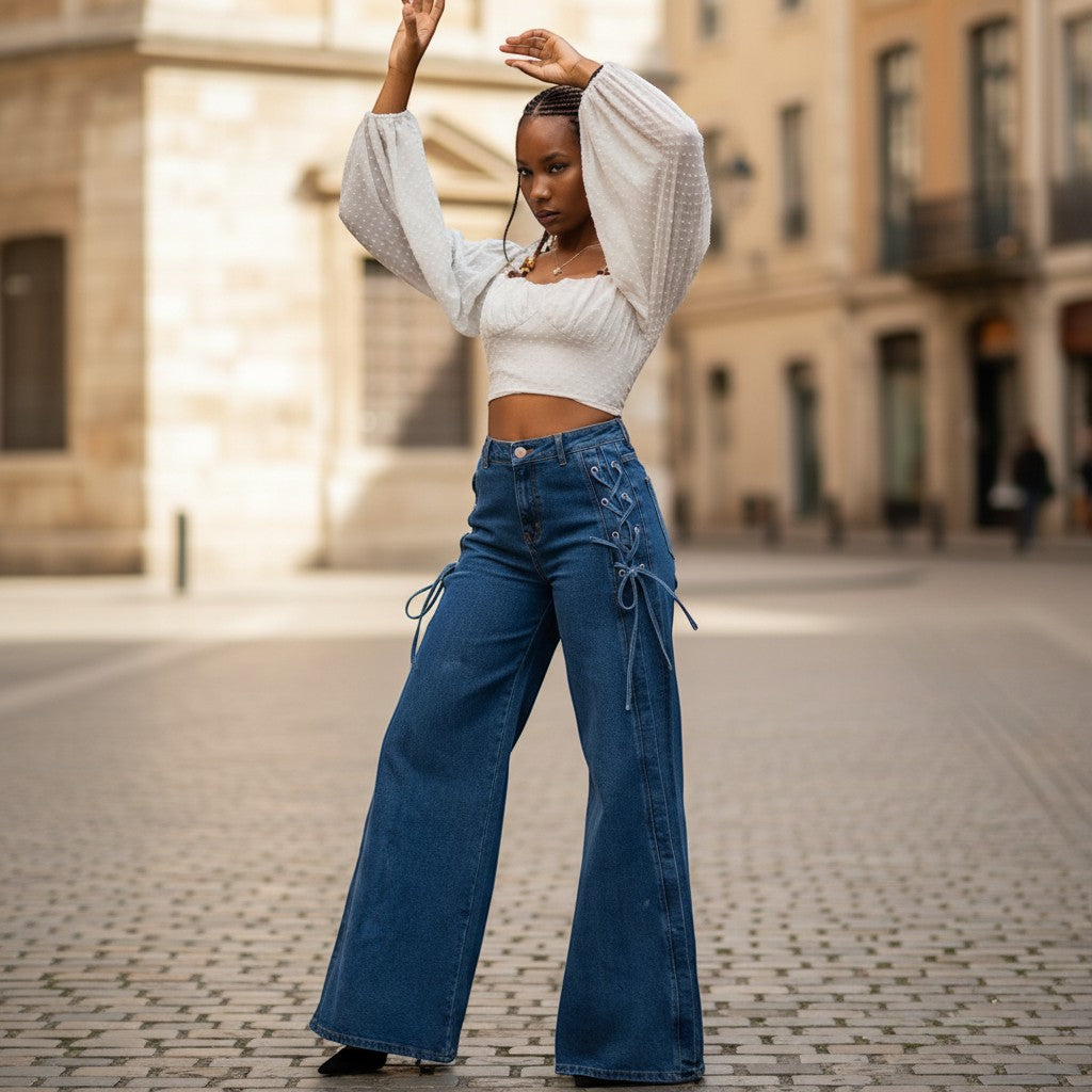 Love Soho Lace-Up Wide Leg Denim