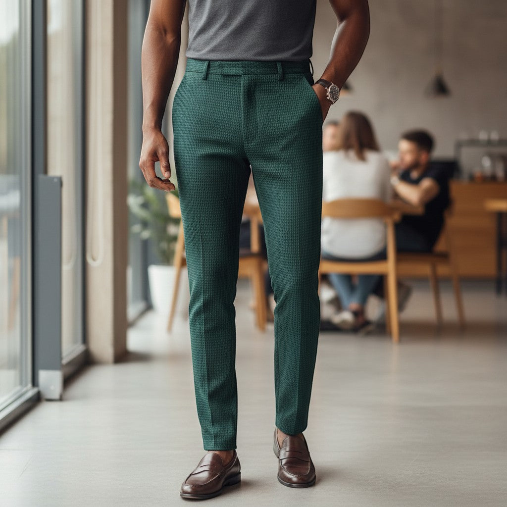 Green Honeycomb-Weave Pant Trouser