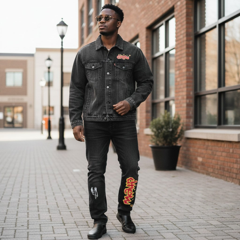 The Graphic Denim Co-ord (Two pieces) - Black