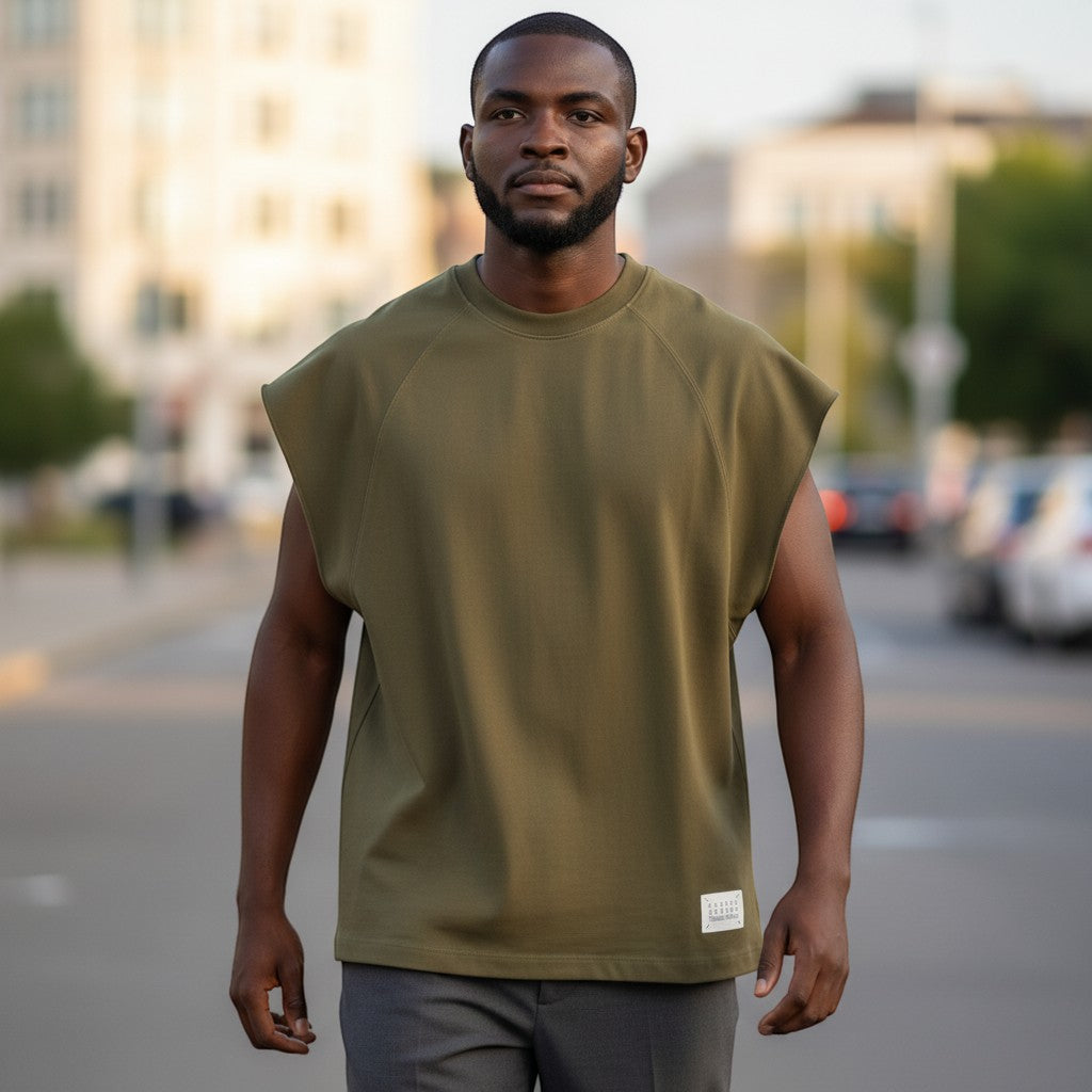 Olive Green Sleeveless Sweatshirt