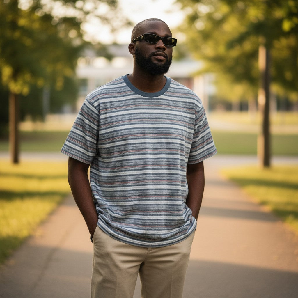 The Slate & Terracotta Multistripe Essential Tee (XL)