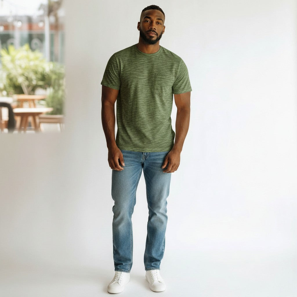 The Olive Space-Dye Textured Pocket Tee (L)