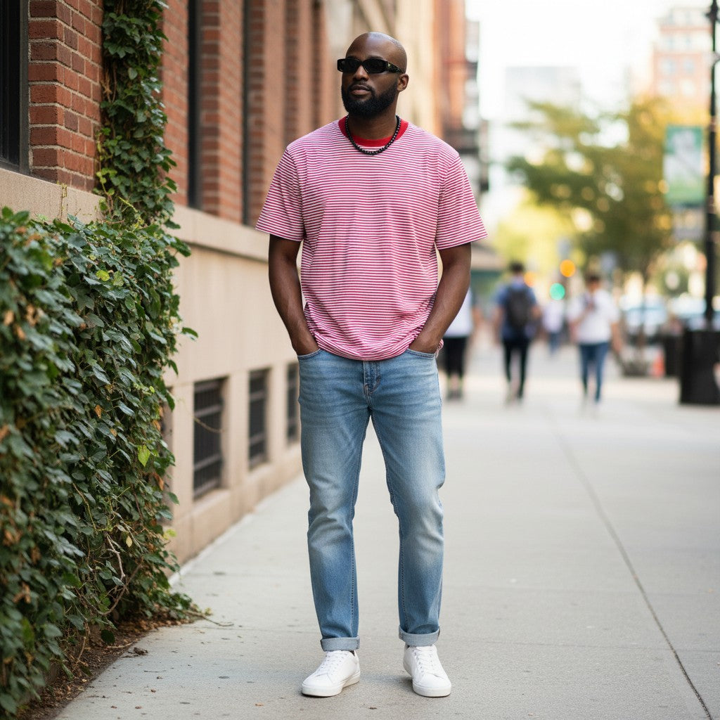 The Crimson Micro-Stripe Essential Tee (XL)
