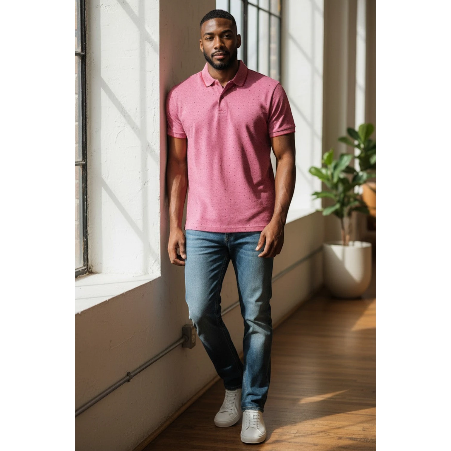 Crimson Heather Micro-Dot Polo Medium Size
