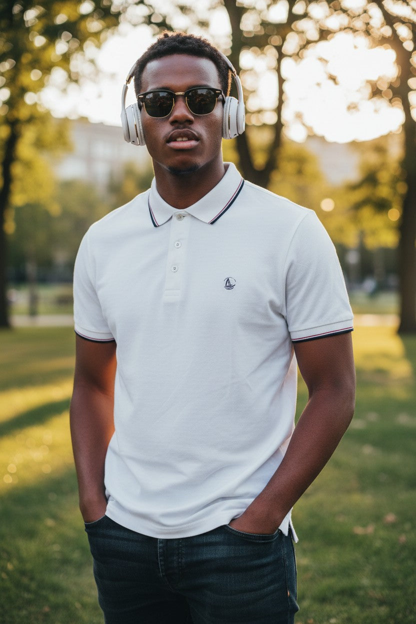 Admiral White Nautical Polo XL