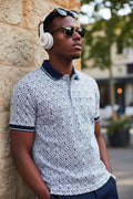 Geometric Azure Mosaic Polo XL