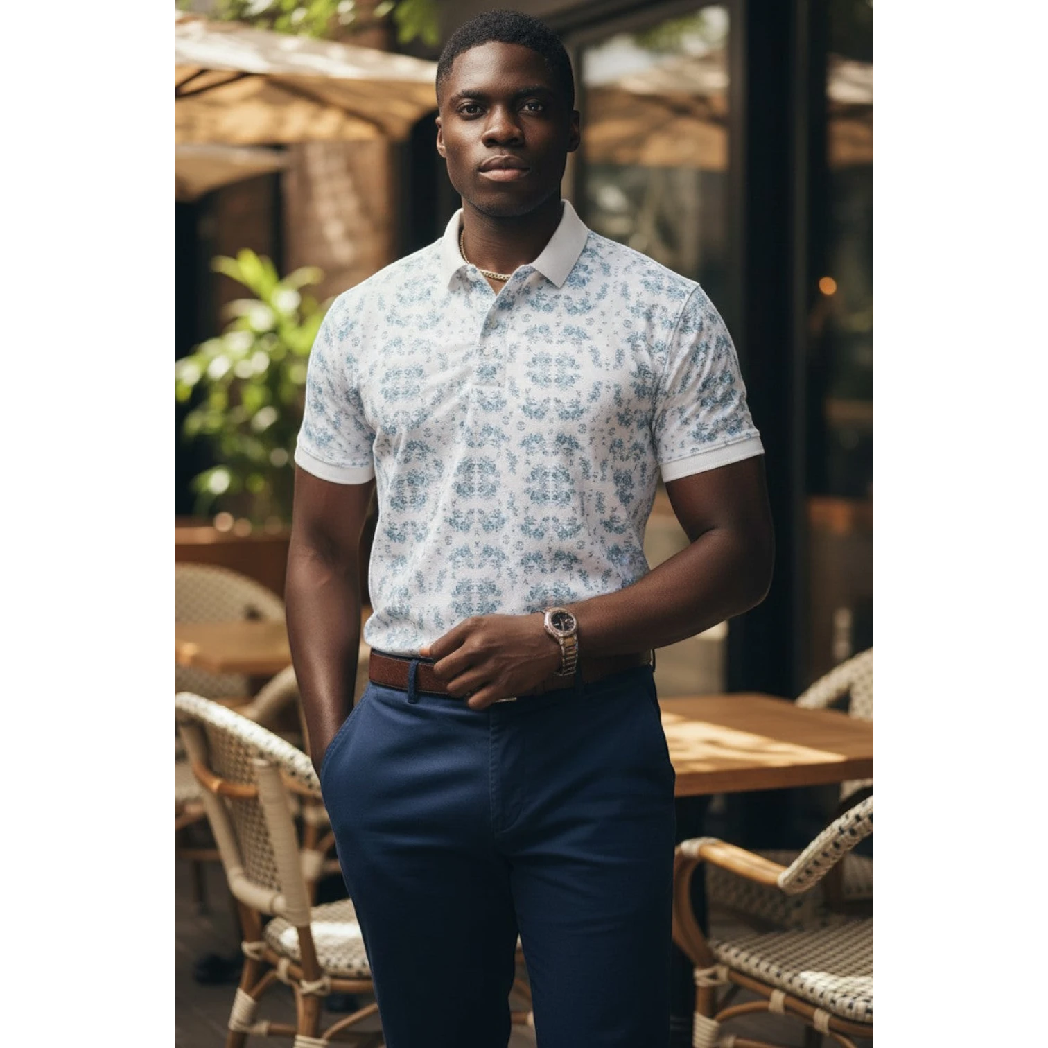 Vintage Floral Damask Polo XL