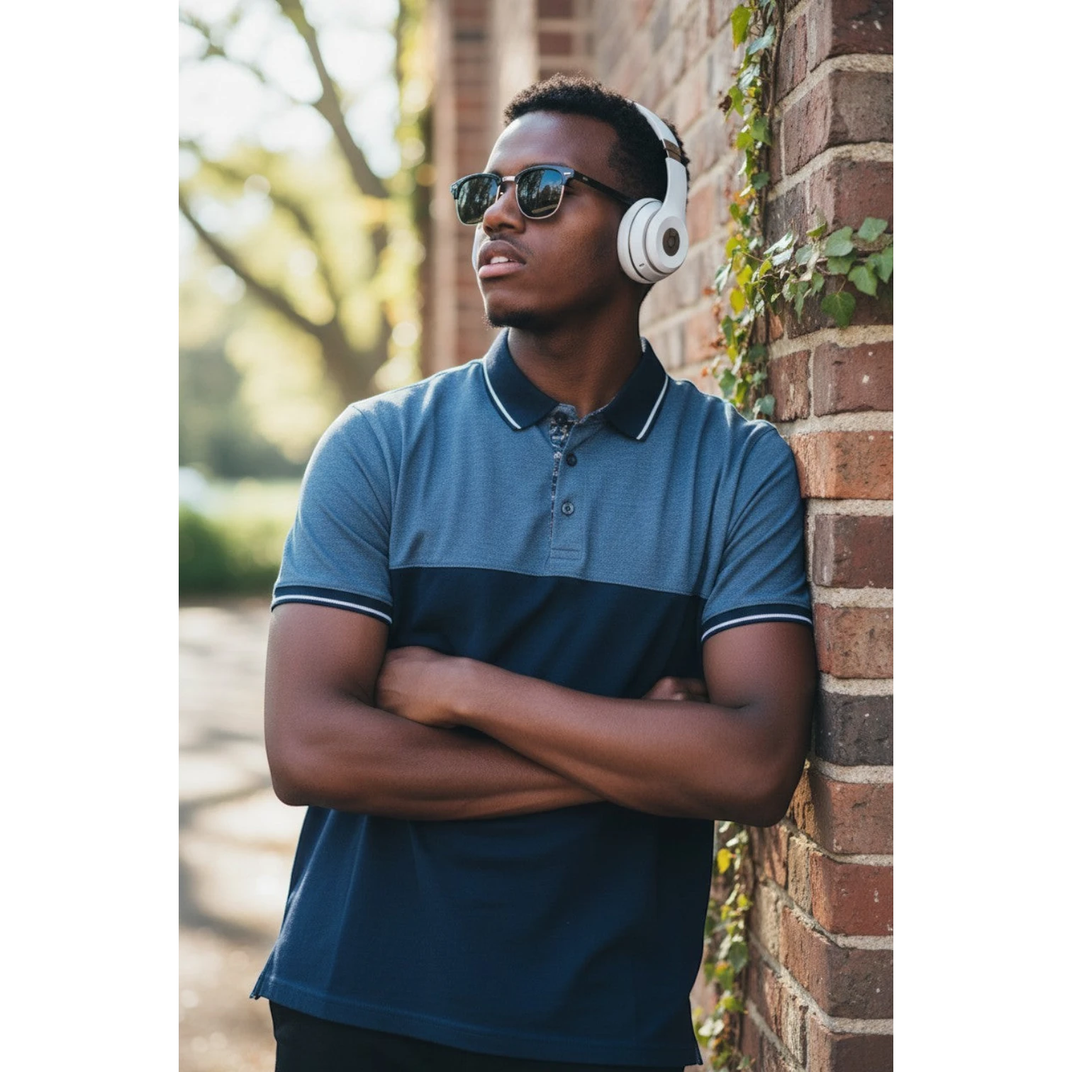 Dual-Tone Heather & Navy Polo L