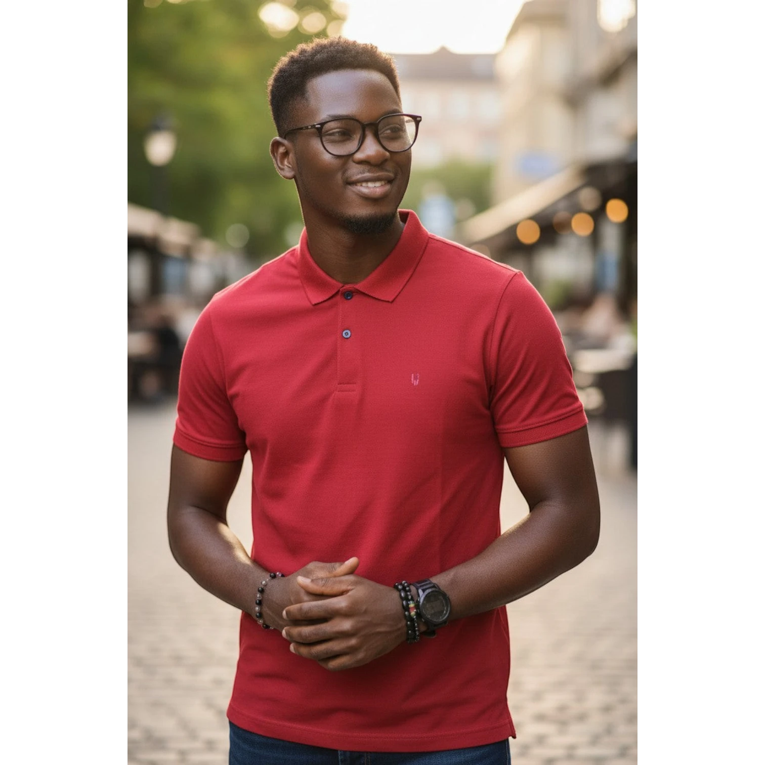 Men Essential Pique Polo - Deep Crimson Red L