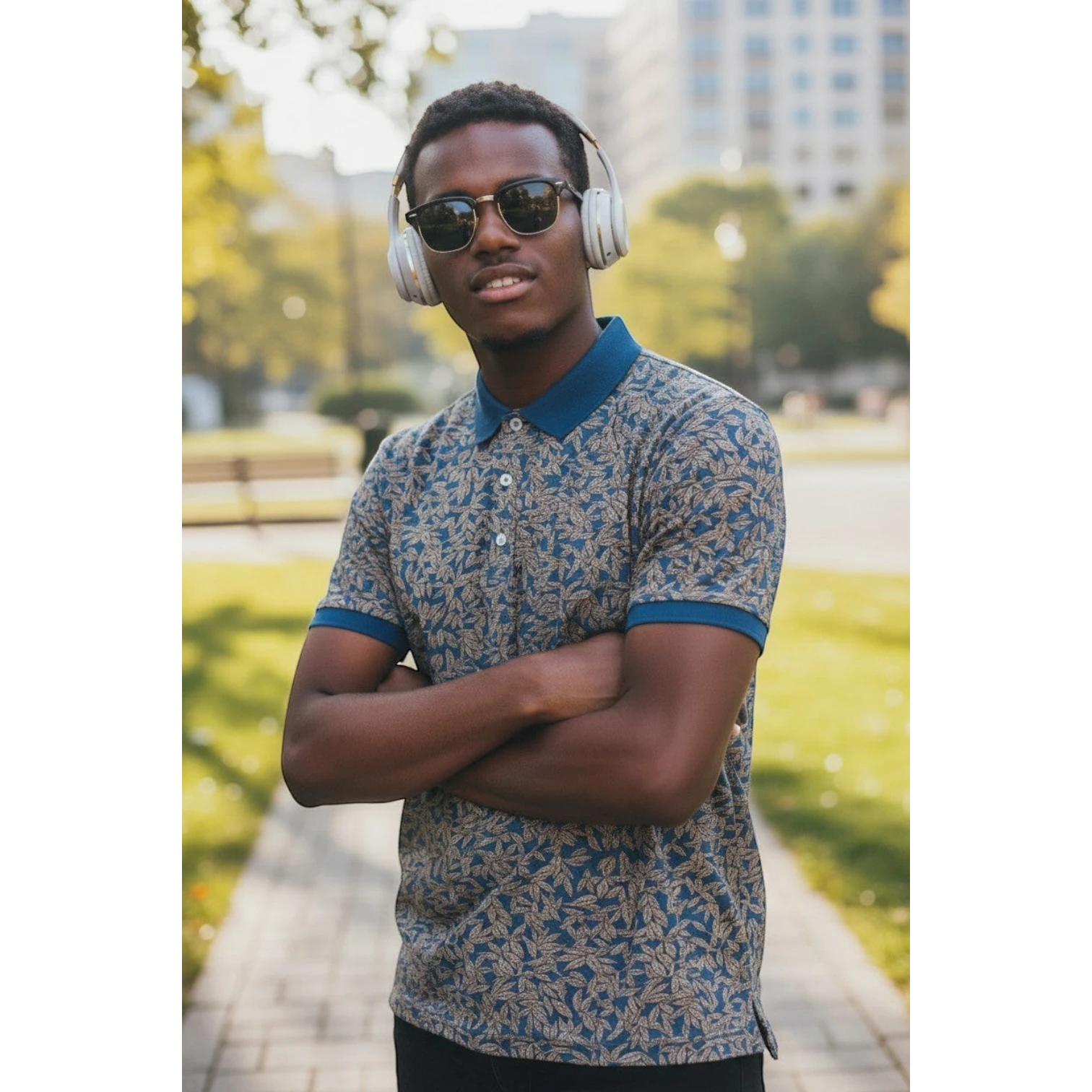 Indigo Harvest Leaf Polo XL
