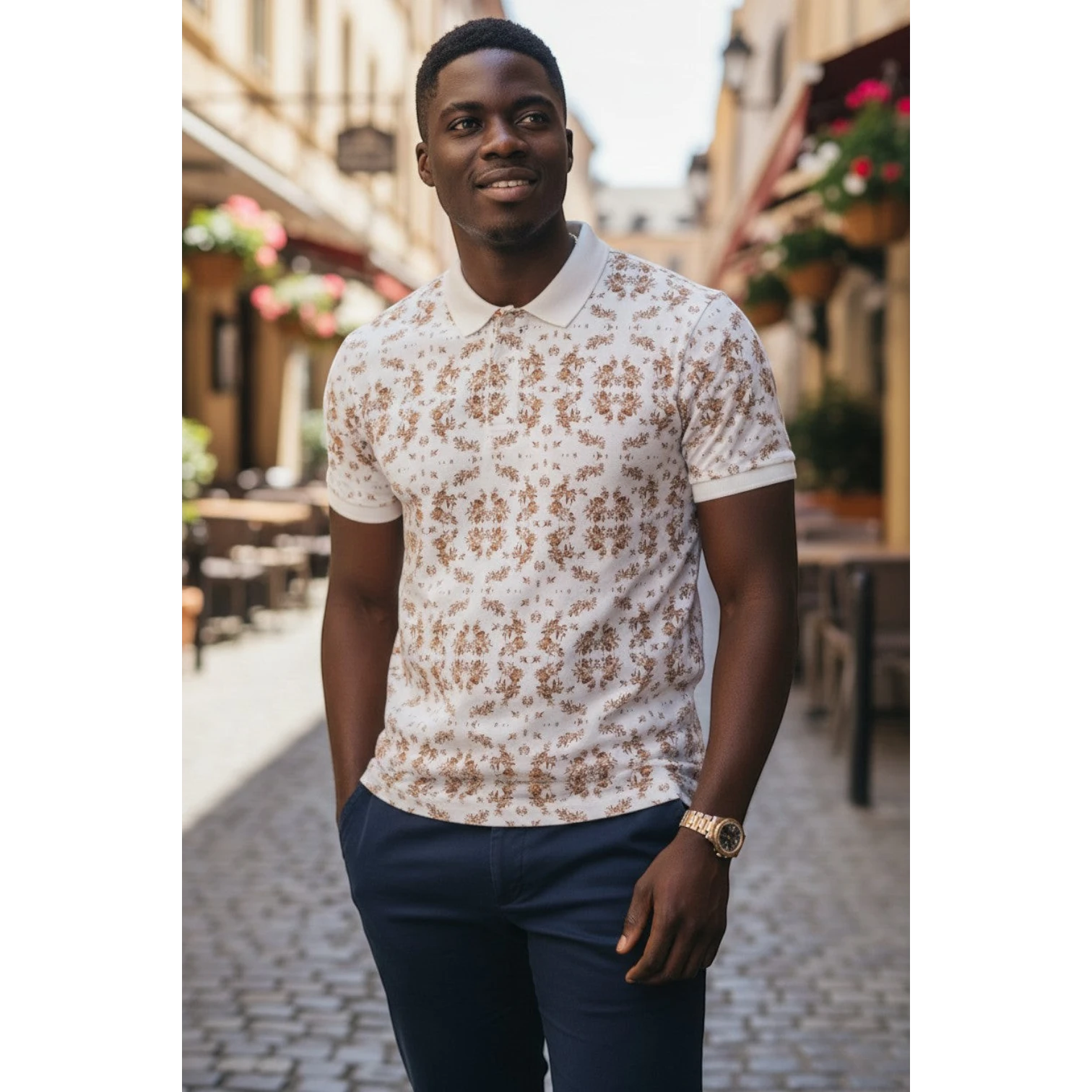 Golden Oak Floral Polo XL