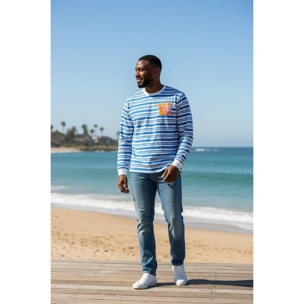 The Royal Blue "Varsity Wing" Striped Long-Sleeve (M)