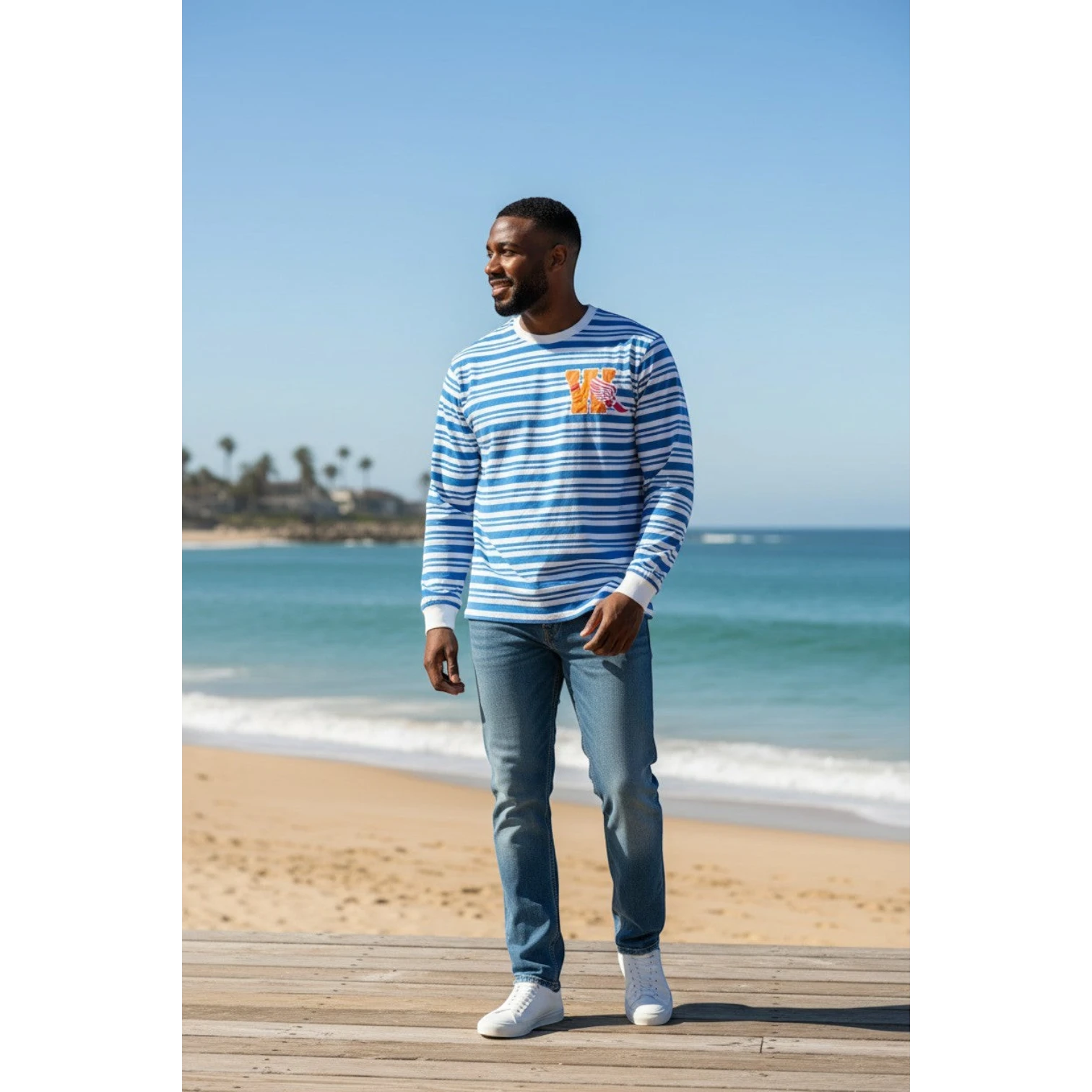 The Royal Blue "Varsity Wing" Striped Long-Sleeve (M)