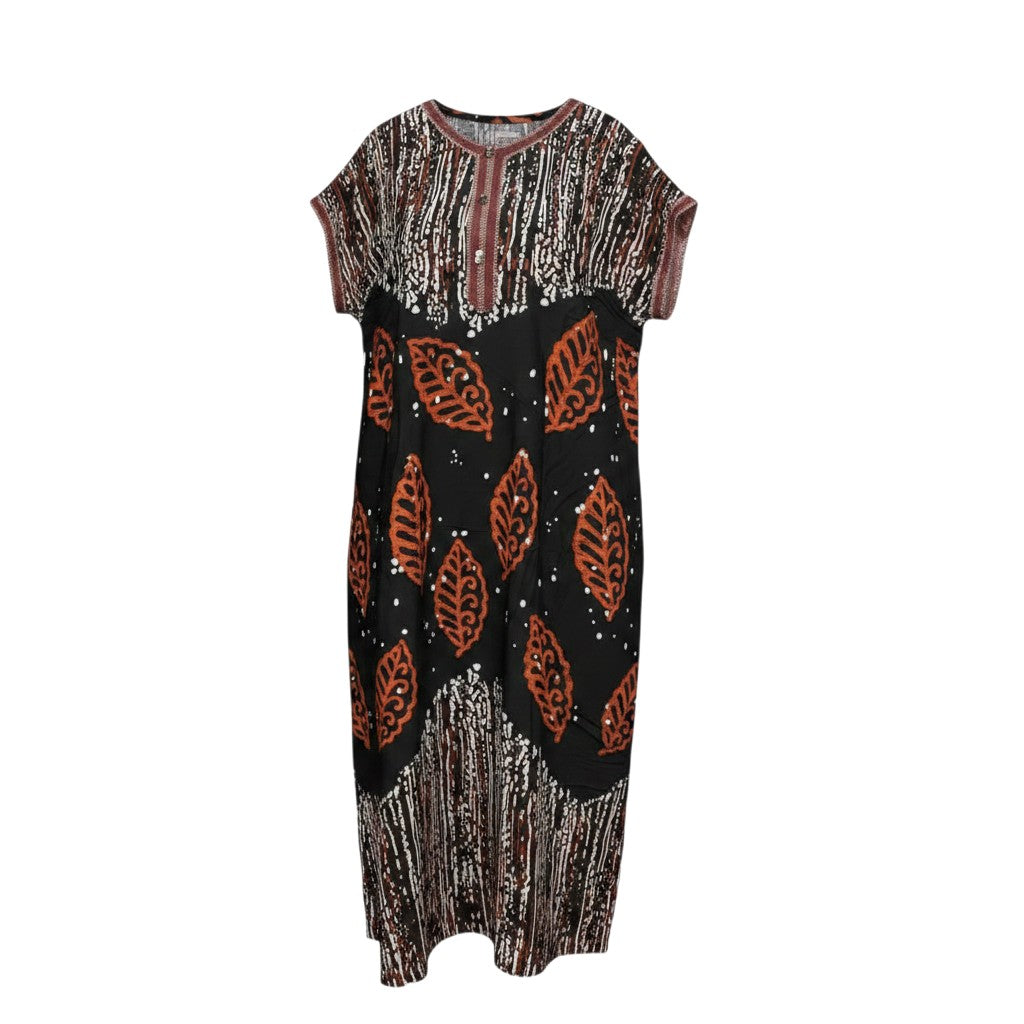 Premium Hand-Dyed Adire Leaf-Print Bubu (Free Size)