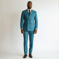Steel Blue Double-Breasted Peak Lapel Suit