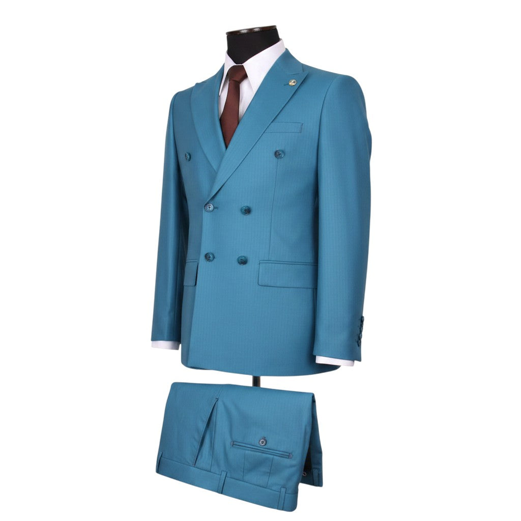 Steel Blue Double-Breasted Peak Lapel Suit