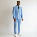 Sky Blue Pinstripe Double-Breasted Peak Lapel Suit