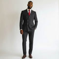 Charcoal black Pinstripe Double-Breasted Peak Lapel Suit
